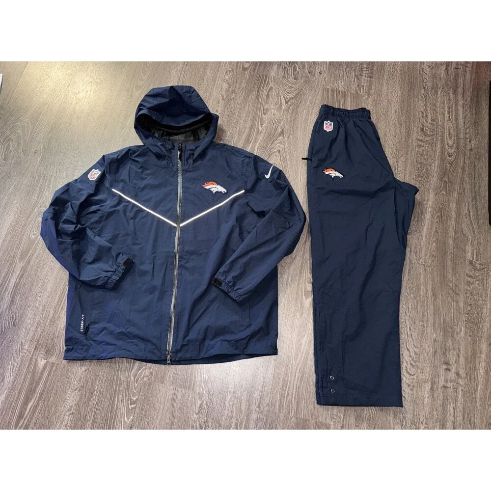 Men 2XL Nike NFL Denver Broncos Team Issued PE Storm-FIT Rain Jacket + Pants Set